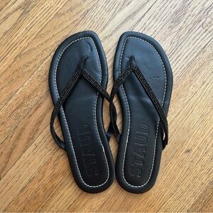 STAUD Black Beaded Strap Flip Flops